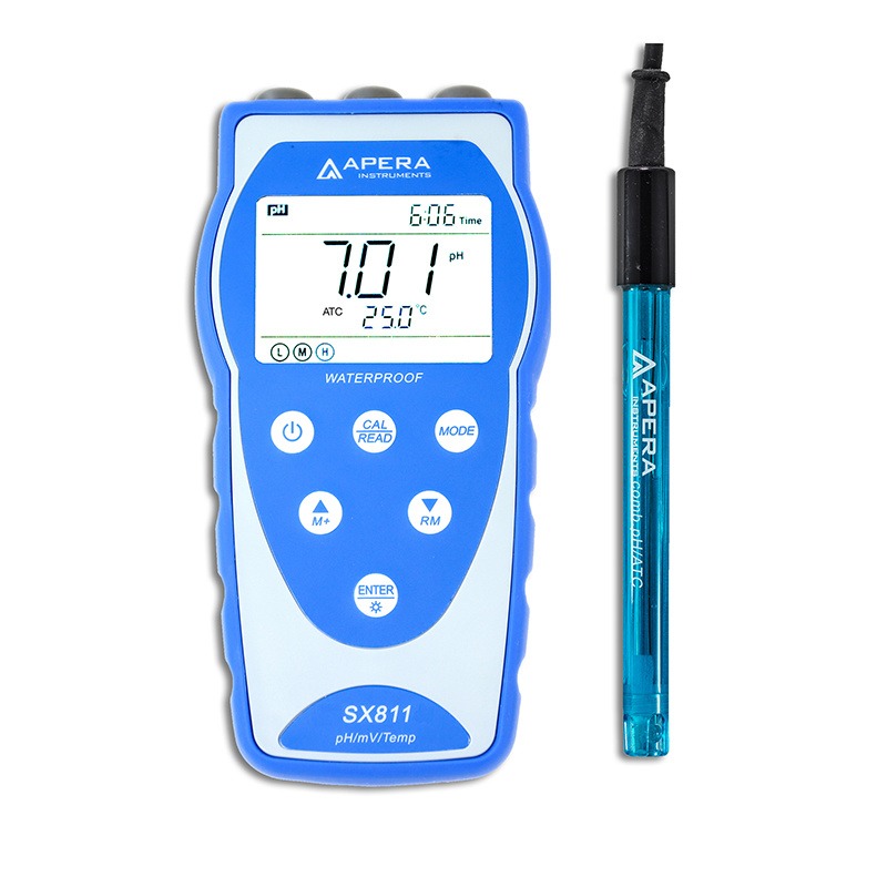 SX811便携式pH计自动校准、自动温度补偿、菜单设置、USB 数据输出、201T-Q三合一复合电极PH值测试仪