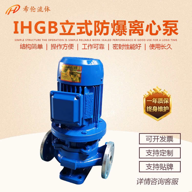 卫生间防爆化工离心泵 消防增压管道泵 IHGB80-100A 不锈钢材质 厂家直销 立式耐腐蚀泵