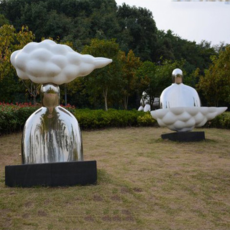 抽象不锈钢雕塑 304镜面人物雕塑 白云雕塑 草坪摆件 公园景观装饰摆件