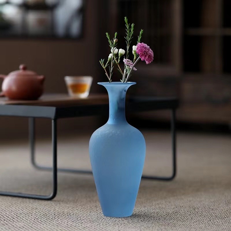 河间嘉易手工艺玻璃花瓶家居创意异形欧式复古玻璃瓶蓝色渐变工艺花瓶