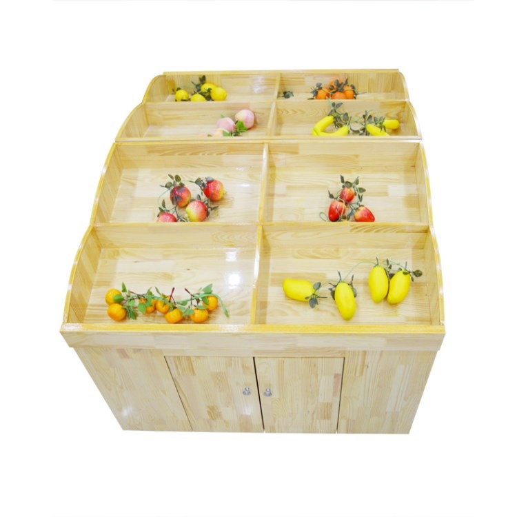 水果柜  批发水果货架实木波浪形三层木制展示柜百果园水果店图片