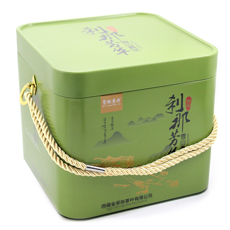 双层端午粽子铁盒包装盒订做 手提绳粽子铁罐礼盒 正方形青茶叶铁盒包装厂家图片
