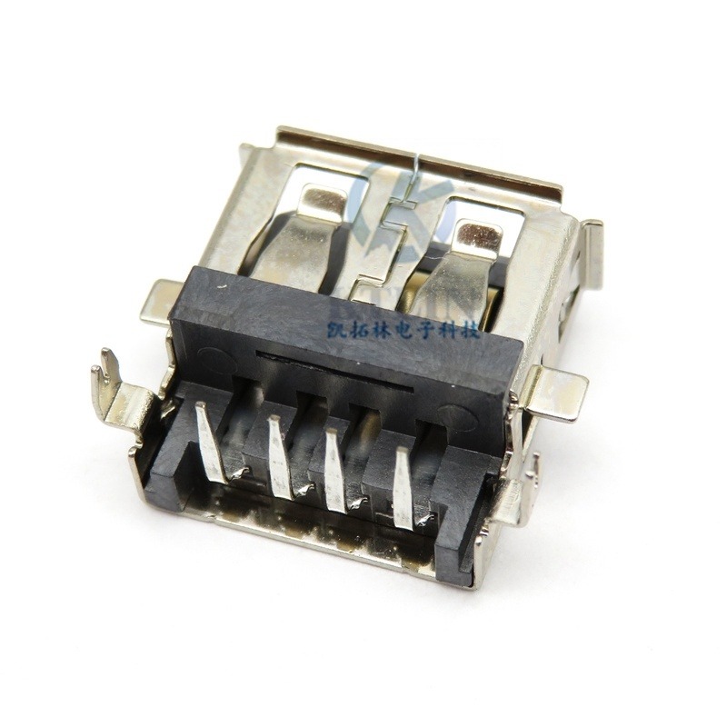 USB 4p AF母座 沉板3.5mm 90度 前插后贴 4pin 2.0 A母 卷边 黑胶芯