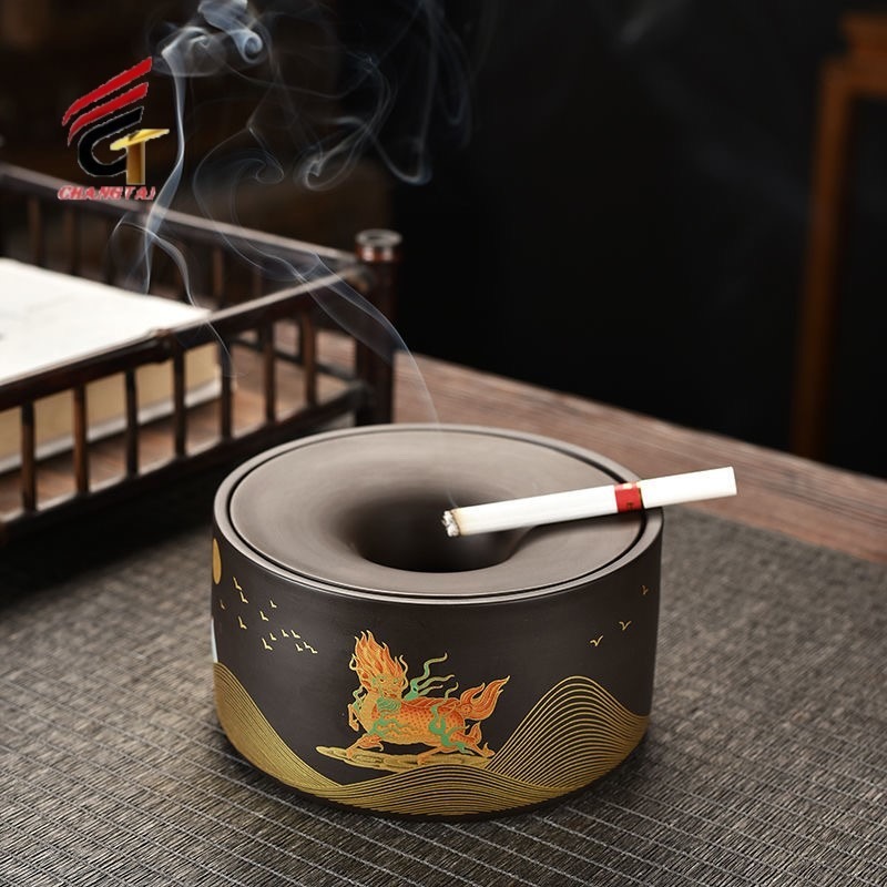 陶瓷烟灰缸 创意个性办公室带盖客厅家用KTV网吧酒店烟灰缸 昌泰工艺