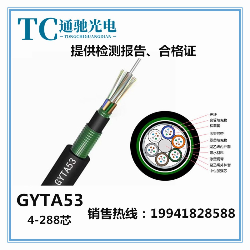 非金属地埋铠装53光缆 GYFTA53-4芯6芯8芯12芯室外单模通信光纤线TCGD/通驰光电