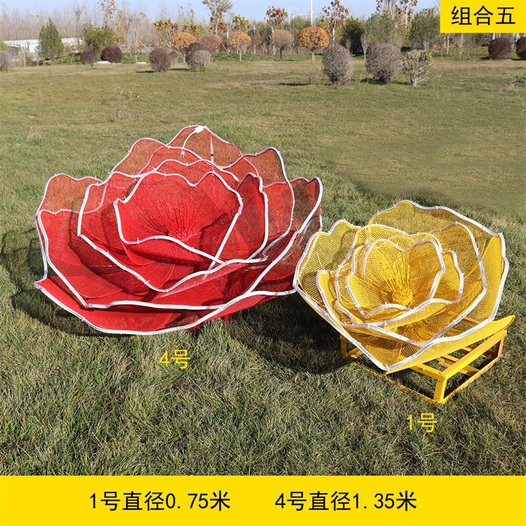 不锈钢抽象花朵雕塑，镂空发光花朵雕塑定制厂家图片