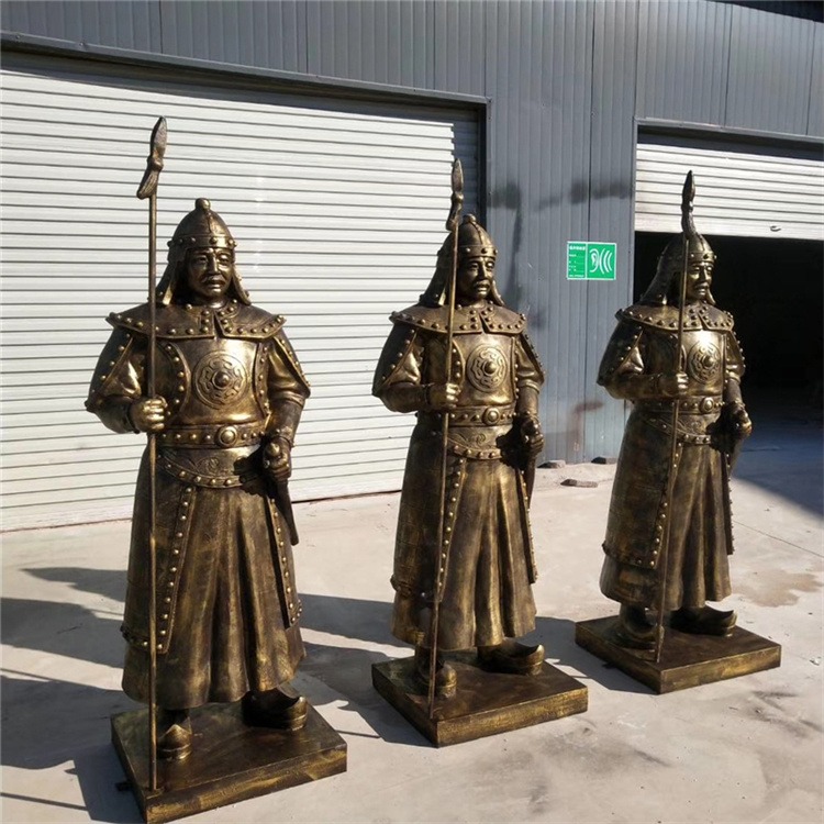 供应玻璃钢蒙古士兵雕塑，站岗士兵人物雕塑大全图片