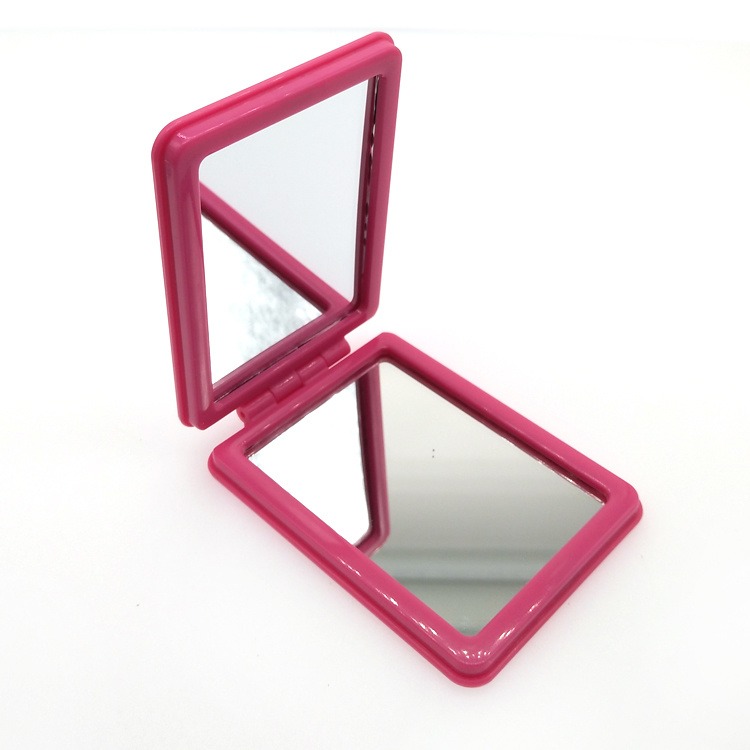 广告礼品便携美妆镜塑胶镜框皮面镜子厂家定制可爱粉色卡通镜子方形pu皮革化妆镜
