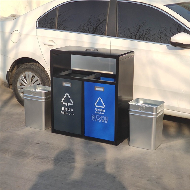 户外镀锌板分类垃圾桶 公园景区用果皮箱 双琪 两分类垃圾箱