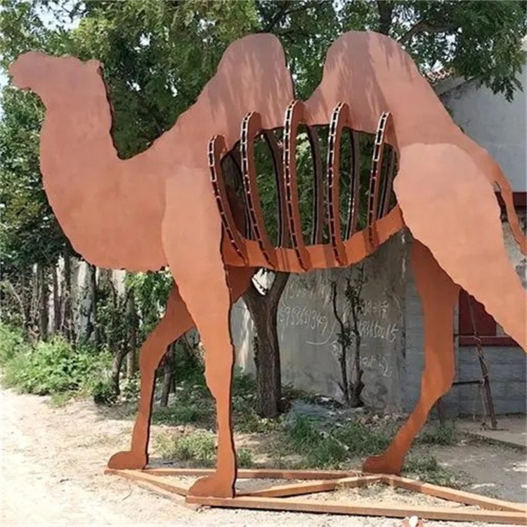 不锈钢抽象骆驼雕塑，骆驼文化主题雕塑加工厂家图片