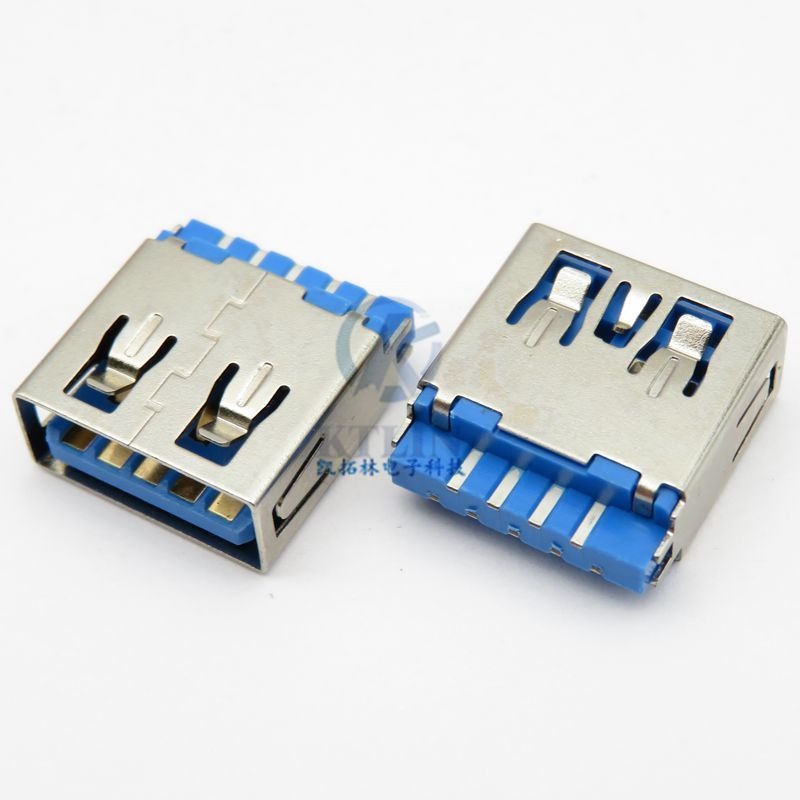 3.0 USB 9pin母座 90度 沉板 二脚插板 9p USB连接器 卷边