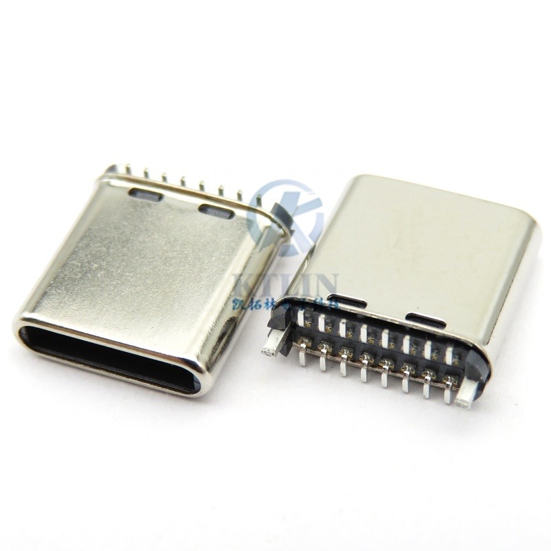 type-c 16p USB公座 二脚插板 立式贴片 H=8.5mm 长脚 16p TYPEC插座