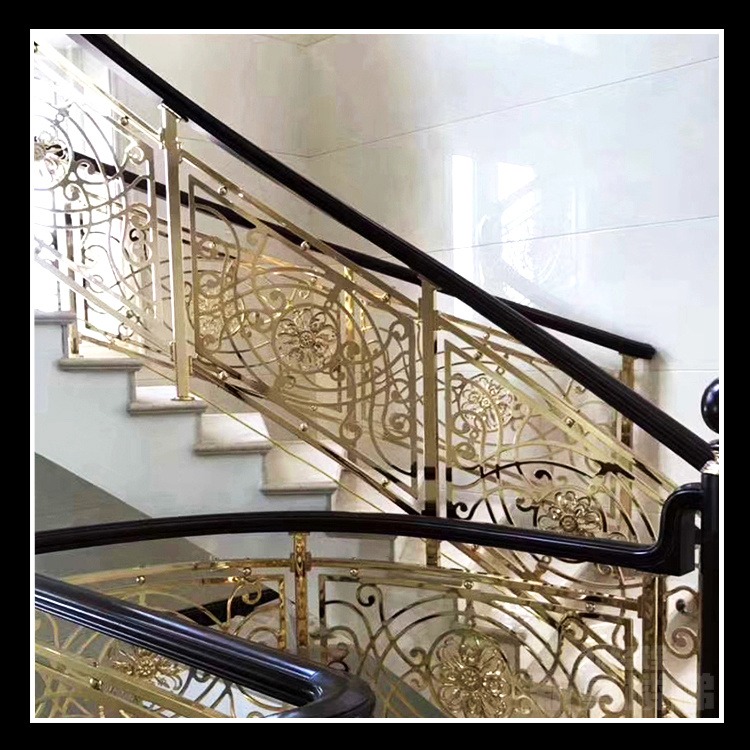 贵池金色铜楼梯 组装简约型铜艺扶手的潜在意义图片