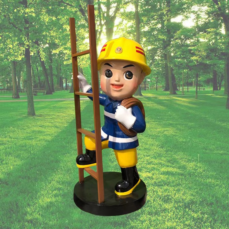 广州玻璃钢消防员卡通雕塑 公园宣传消防知识雕塑 佰盛